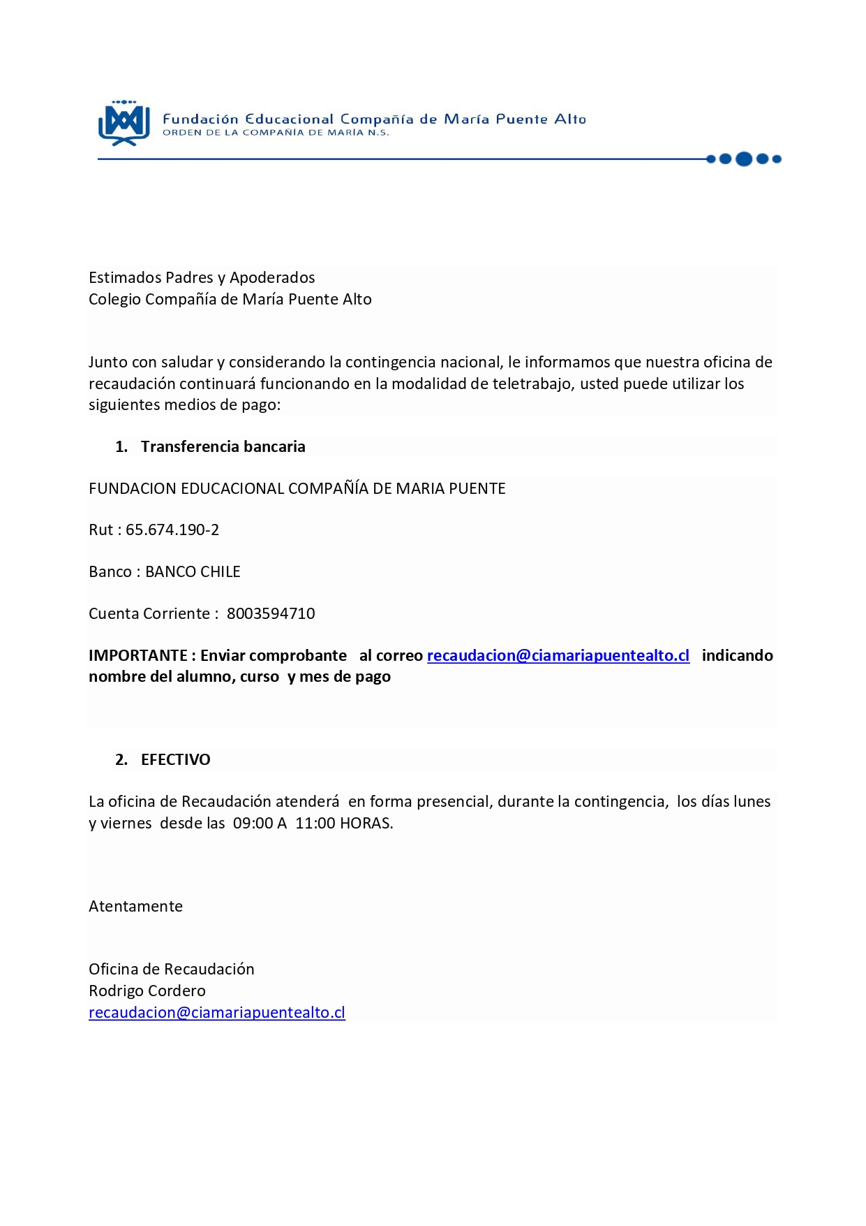 Información Oficina de Recaudación