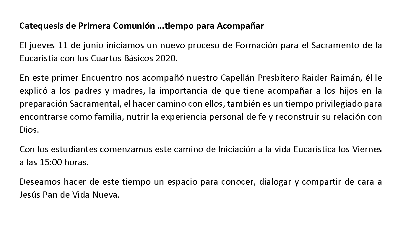 Inicio de Catequesis de Primera Comunión