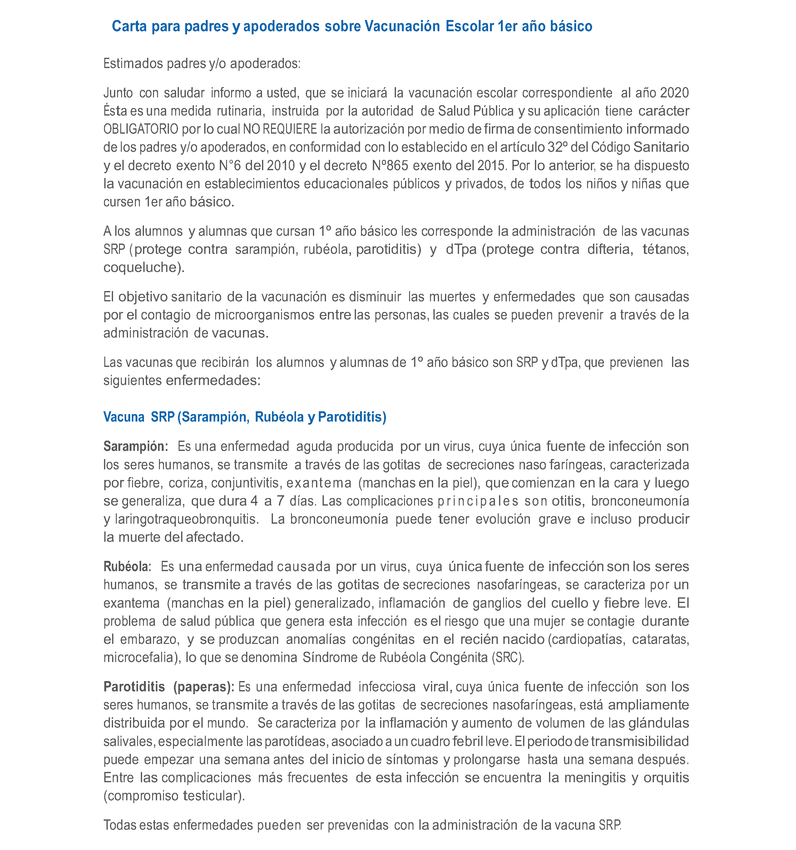 Proceso de Vacunación 1º año básico – Jueves 8 de Octubre
