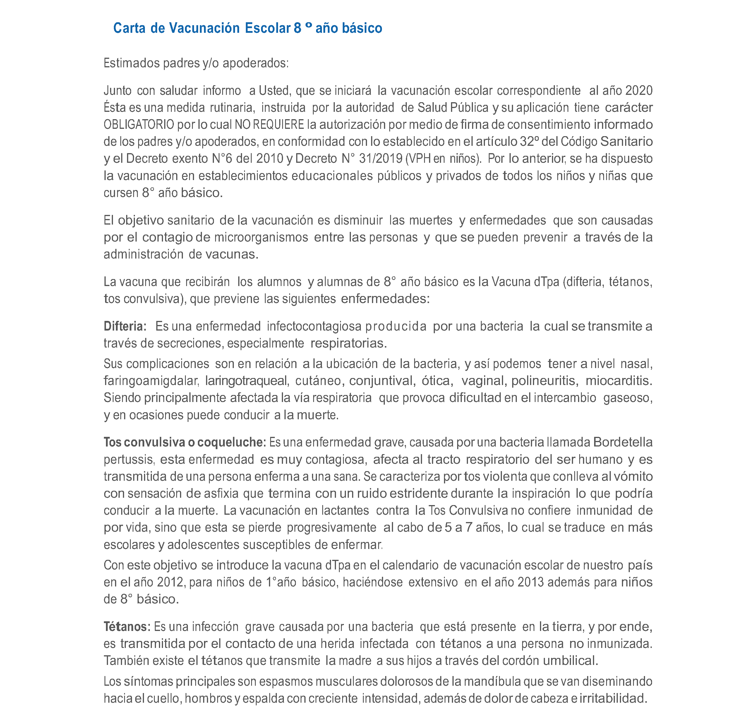 Proceso de Vacunación 8º año básico – Jueves 8 de Octubre