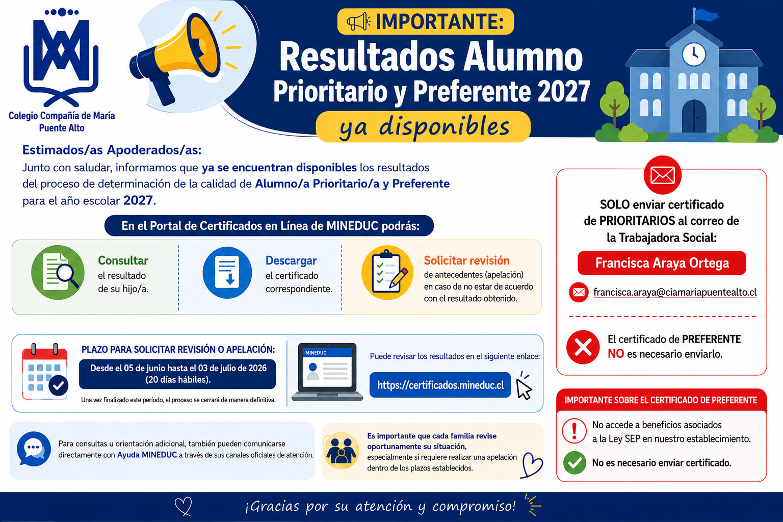 Resultados Alumno Prioritario y Preferente 2027 ya disponibles